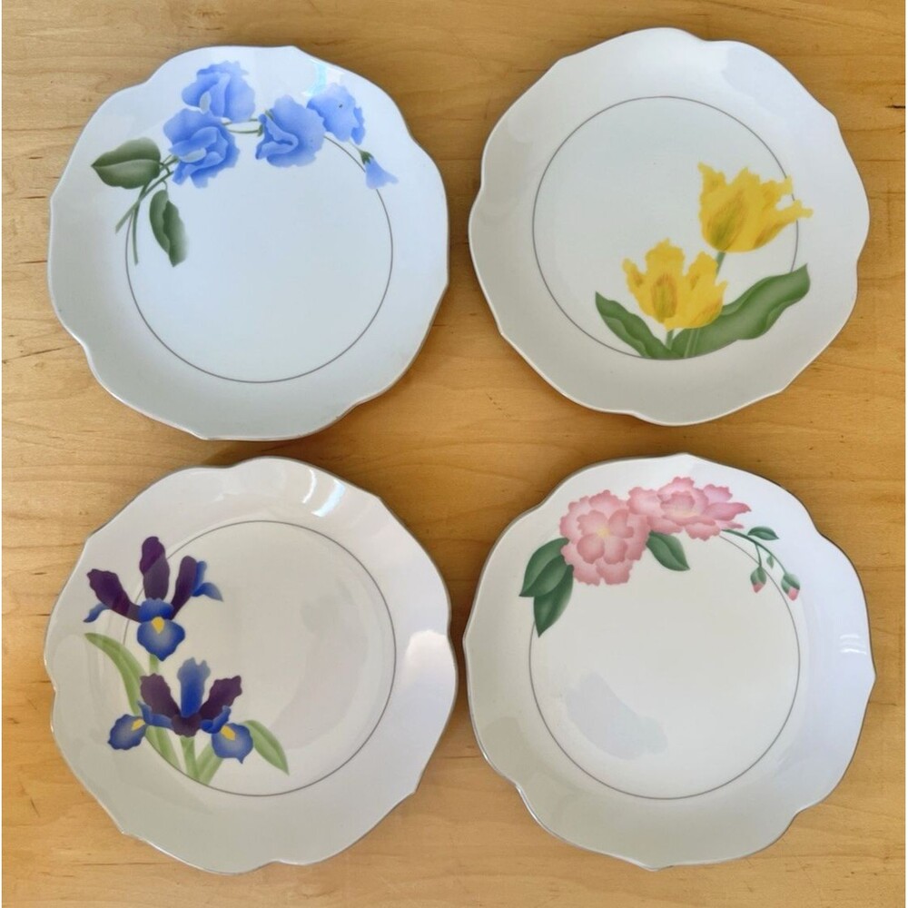 Vtg Japan Arita Impressions ART40 Salad Plates 7.5" Set of 4 Scalloped Floral
